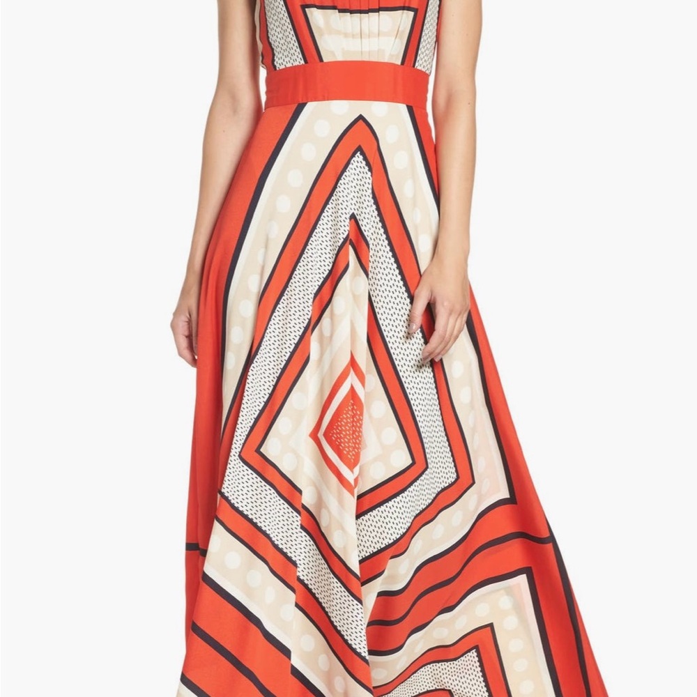 Eliza J Orange and Cream Geometric Maxi Dress